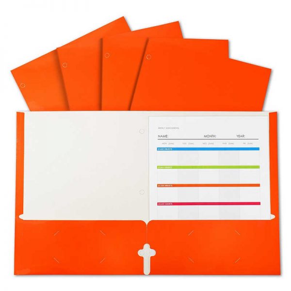 C-Line® 2-Pocket Laminated Paper Portfolios with 3-Hole Punch, Orange, Box of 25