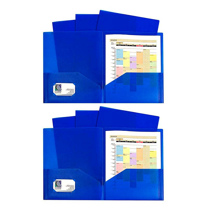 C-Line® Two-Pocket Heavyweight Poly Portfolio Folder, Blue, 10 Per Pack, 2 Packs