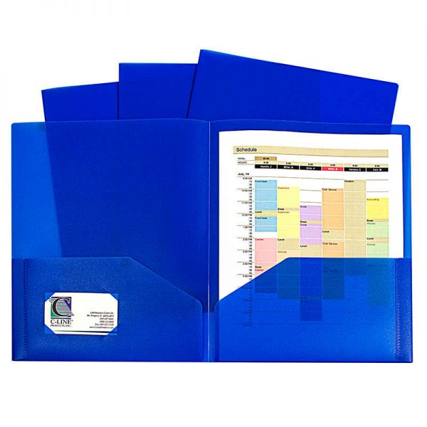 C-Line® Two-Pocket Heavyweight Poly Portfolios, Without Prongs, Blue, Pack of 10