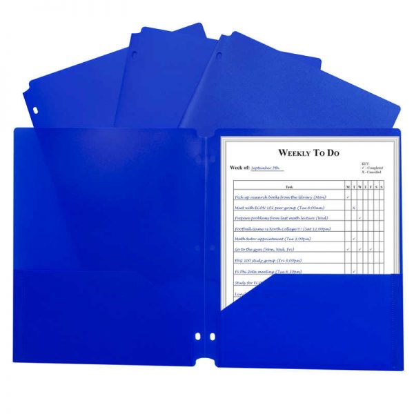 C-Line® C-Line® Two-Pocket Poly Portfolio with Three-Hole Punch, Blue, 1EA, 25EA/BX