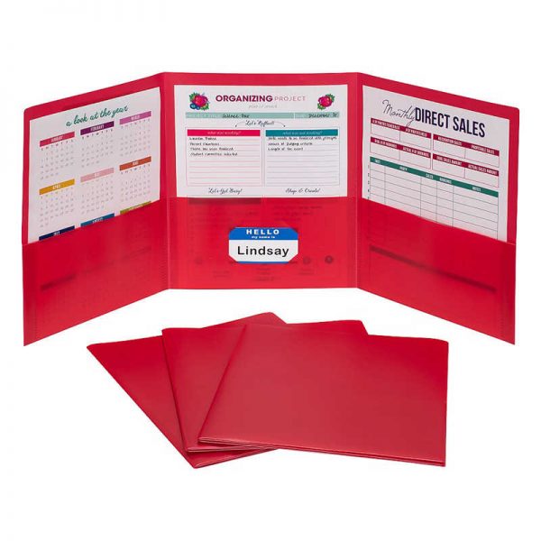 C-Line® 3-Pocket Poly Portfolio, Red, Box of 24
