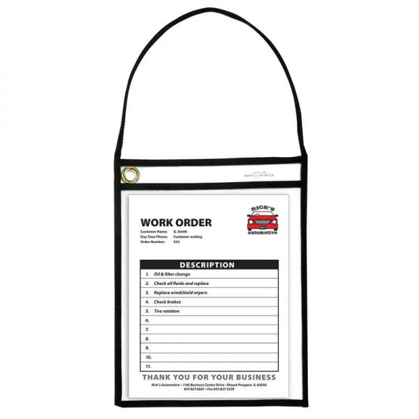 C-Line® Shop Ticket Holder With Strap, Black, Stitched, Both Sides Clear, 9" x 12", Box of 15