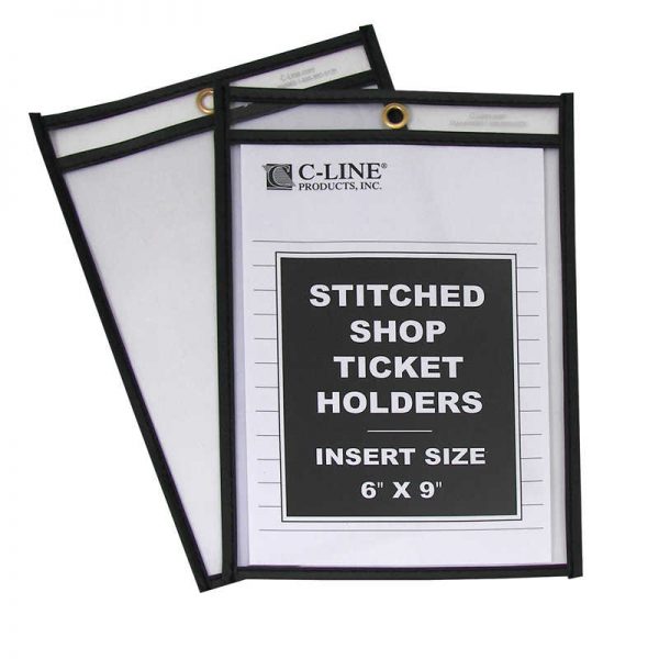 C-Line® Shop Ticket Holders, Stitched, Both Sides Clear, 6" x 9", Box of 25