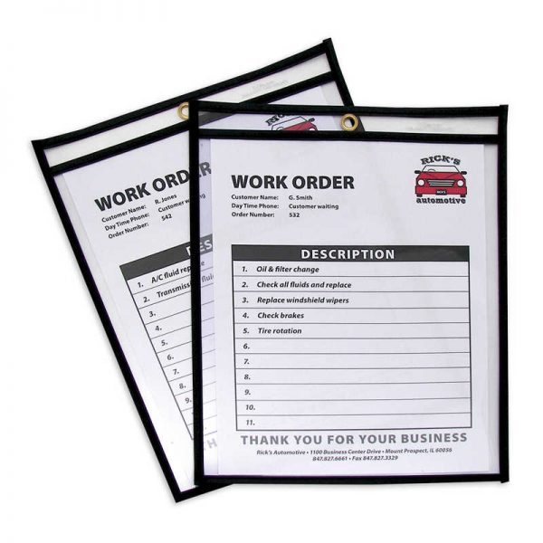 C-Line® Shop Ticket Holders, Stitched, Both Sides Clear, 8 1/2" x 11", Box of 25