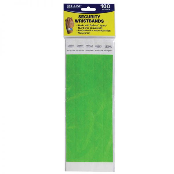 C-Line® DuPont™ Tyvek® Security Wristbands, Green, Pack of 100