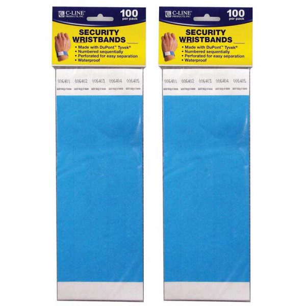C-Line® DuPont™ Tyvek® Security Wristbands, Blue, 100 Per Pack, 2 Packs