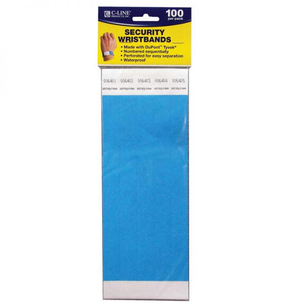 C-Line® DuPont™ Tyvek® Security Wristbands, Blue, Pack of 100