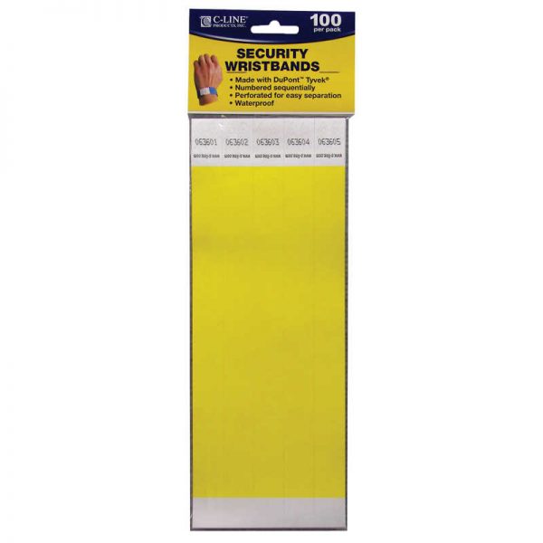 C-Line® DuPont™ Tyvek® Security Wristbands, Yellow, Pack of 100
