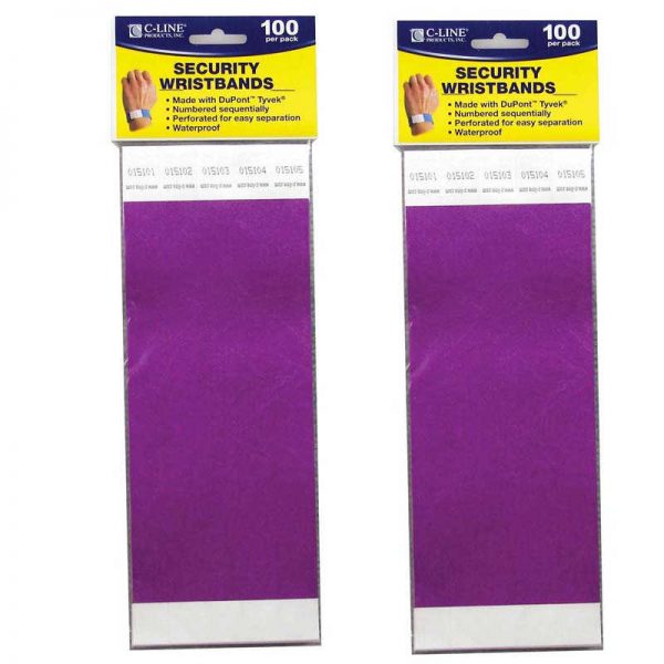C-Line® DuPont™ Tyvek® Security Wristbands, Purple, 100 Per Pack, 2 Packs