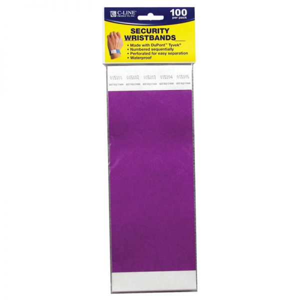 C-Line® DuPont™ Tyvek® Security Wristbands, Purple, Pack of 100