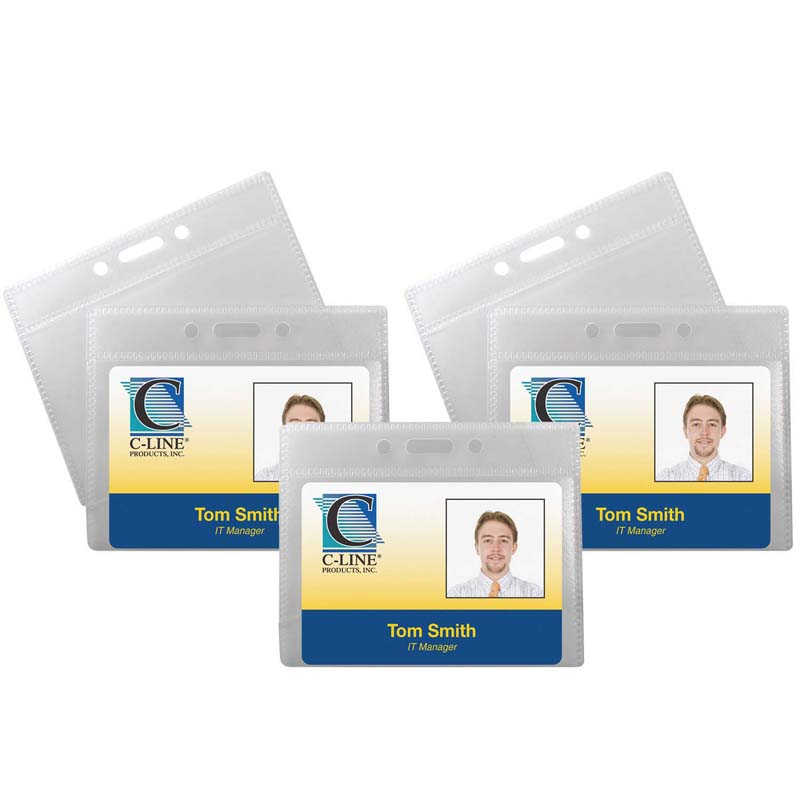 C-Line® ID Badge Holders, Poly, Horizontal, 3-1/2 x 2-1/4, 12 Per Pack, 5 Packs