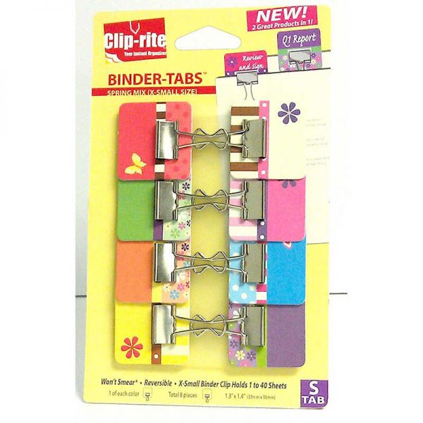 Clip-rite Binder-Tabs with Small Clips, Pack of 8, Spring Collection