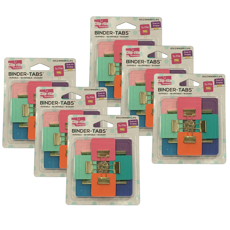 Clip-rite Binder Tabs, Assorted Gold Plated, 8 Per Pack, 6 Packs, 6 Packs