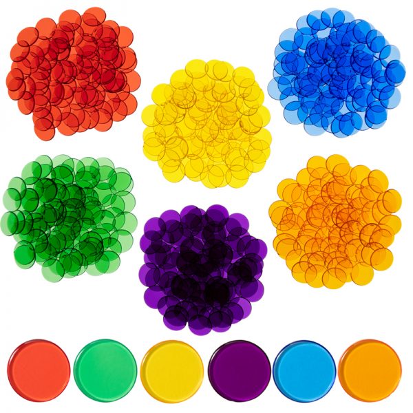 Edx Education® Transparent Counters - Set of 500 - Counters for Kids Math - Assorted Colors - 3/4 in - Counting, Sorting, Light Panels, Bingo and More