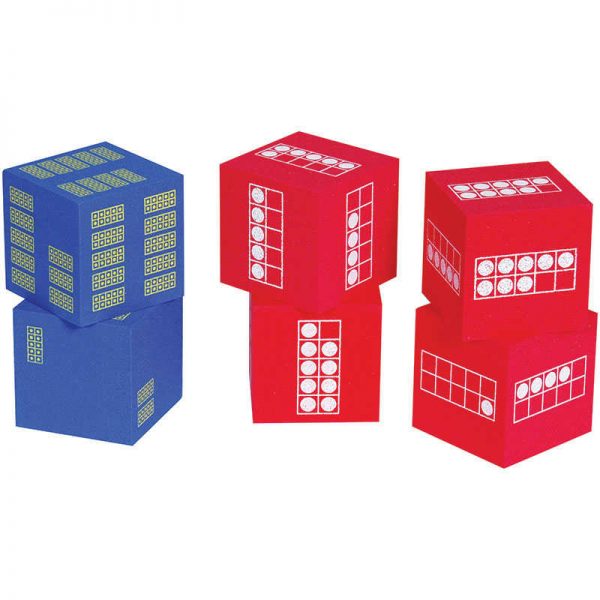 Learning Advantage™ Ten Frame Foam Dice, Set of 6: 4 red and 2 blue
