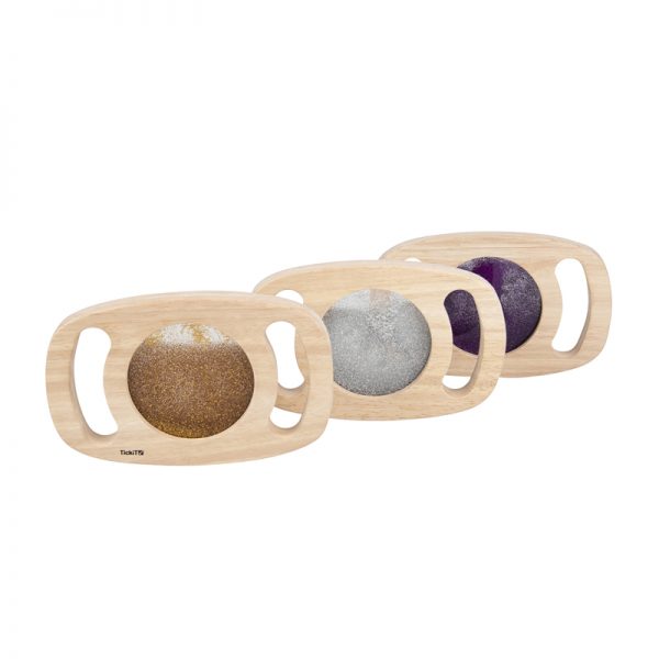 TickiT® Easy Hold Glitter Panels - Set of 3 - Silver, Gold and Purple - For Ages 12m+ - Sensory Play - Wooden Toy for Toddlers
