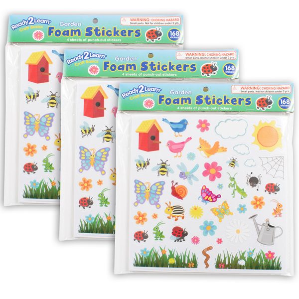 Ready2Learn Foam Stickers, Garden, 168 Per Pack, 3 Packs