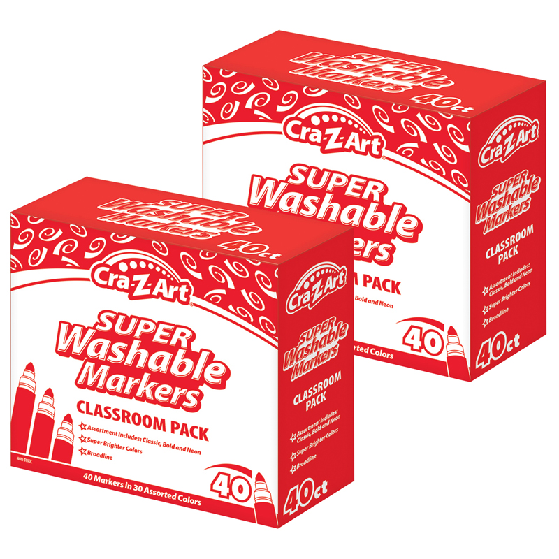 Cra-Z-Art® Super Washable Markers Classroom Pack, 30 Assorted Colors, Broadline, 40 Per Pack, 2 Packs