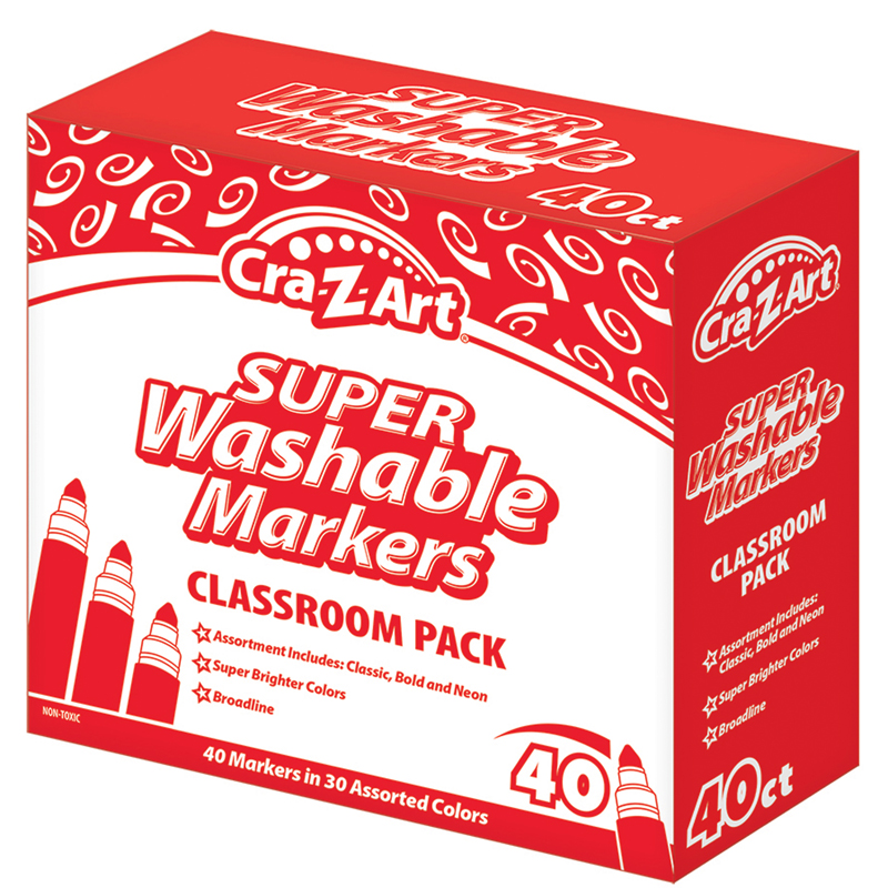 TeachersParadise - Cra-Z-Art® Super Washable Markers Classroom Pack, 30  Assorted Colors, Broadline, 40 Count - CZA0134424