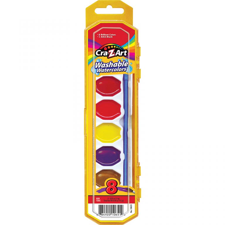 Cra-Z-Art® Washable Watercolors with Brush, Peggable Tray, 8 Count