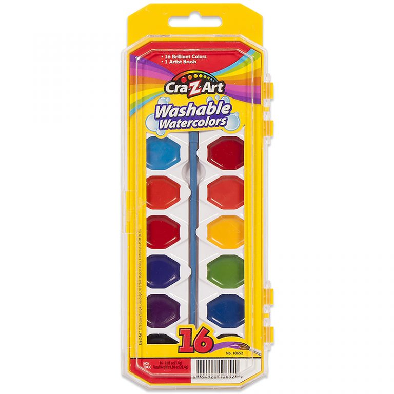Cra-Z-Art® Washable Watercolors with Brush, Peggable Tray, 16 Count