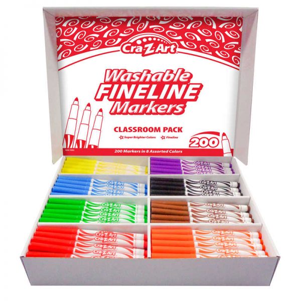 Cra-Z-Art Washable Markers Classroom Pack, Fine Point, 10 Color, Pack of 200