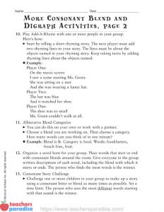 Consonant Blend And Digraph Activities Worksheet by Harcourt Achieve ...