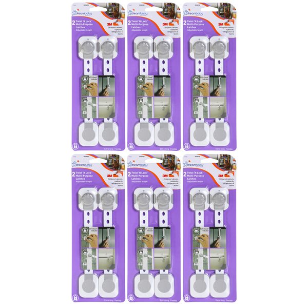 Dream Baby Multipurpose Latches, 2 Per Pack, 6 Packs