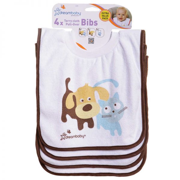 Dreambaby® Terry Cloth Pullover Bibs - 4 Pack Cute Pets