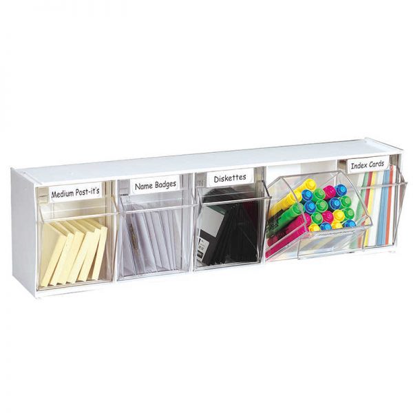 Deflecto® Tilt Bin® Interlocking Storage Bins, 5-Bin Unit, White