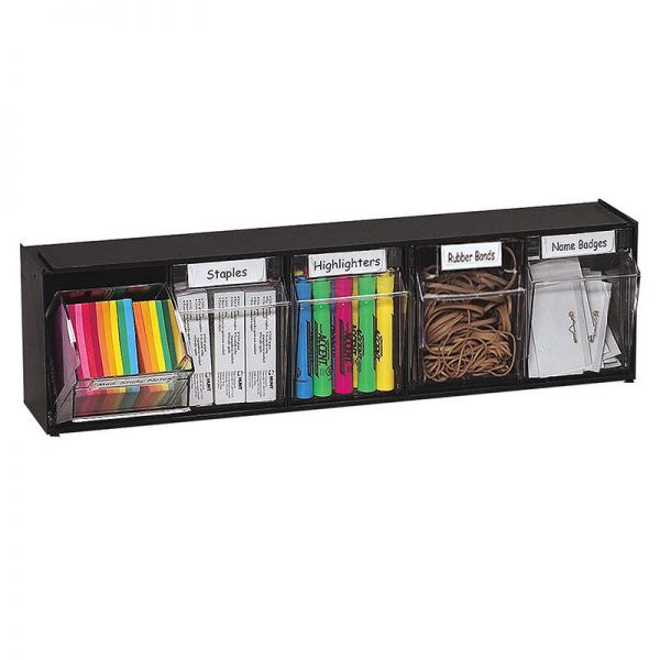 Deflecto® Tilt Bin® Interlocking Storage Bins, 5-Bin Unit, Black