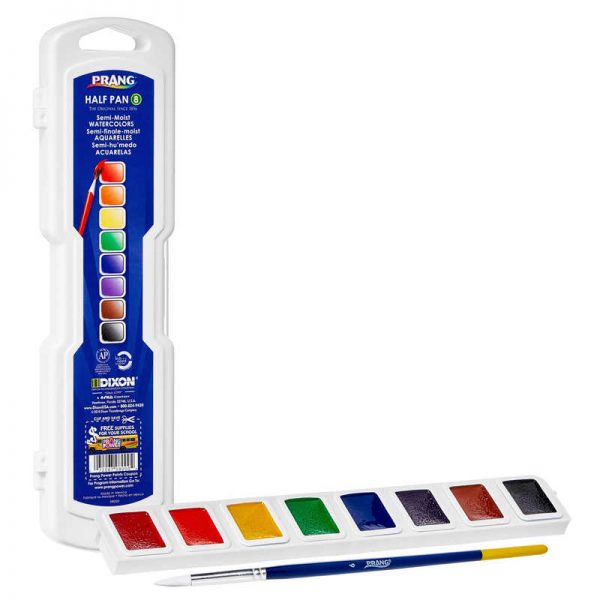 Prang® Professional Watercolors, 8-Color Half Pan Set with Brush