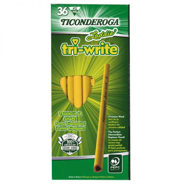 Ticonderoga® Laddie® Tri-Write Intermediate Size No. 2 Pencils without Eraser, Box of 36