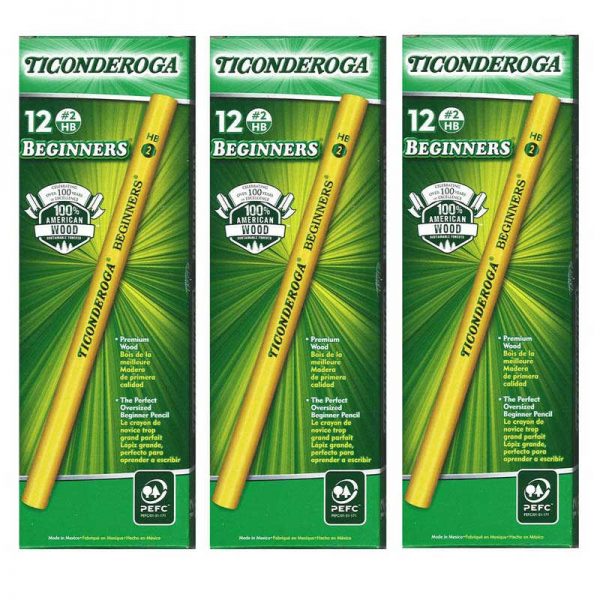 Ticonderoga® Beginners® Pencils without Eraser, 12 Per Pack, 3 Packs