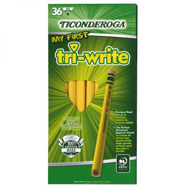 Ticonderoga® My First Tri-Write Primary Size No. 2 Pencils with Eraser, Box of 36