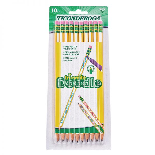 Ticonderoga® Tri-Write® Doodle® Wood-Cased Graphite Pencils, #2 HB Soft, Pre-Sharpened, Yellow/White, 10 Count