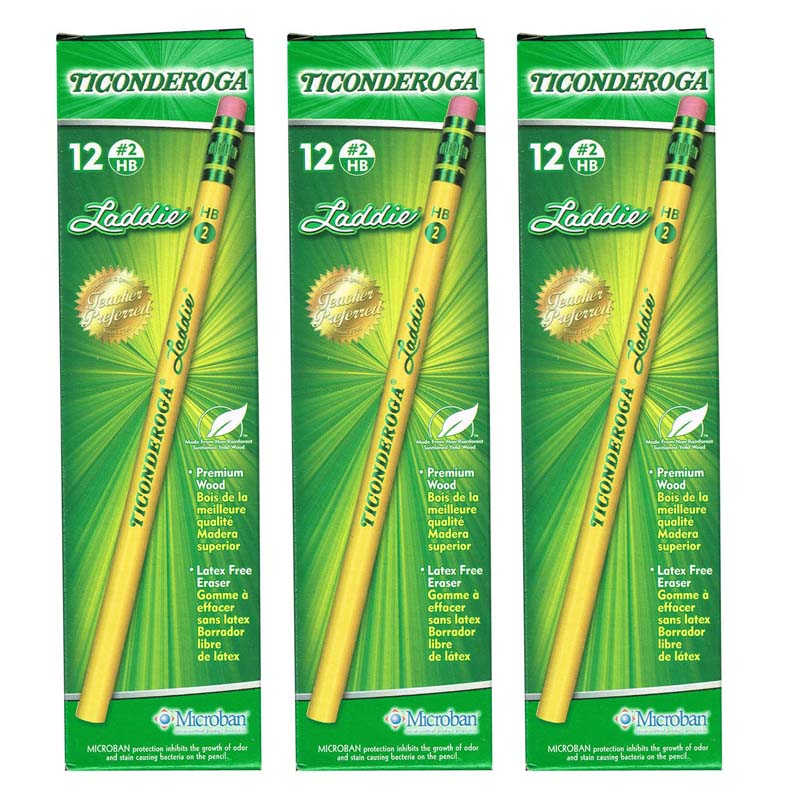 Ticonderoga® Laddie® Intermediate Pencils with Eraser, 12 Per Pack, 3 Packs