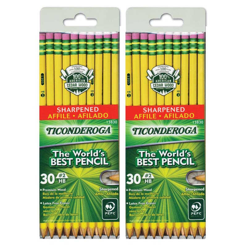 TeachersParadise - Ticonderoga® No. 2 Pencils, Pre-Sharpened, 30 Per Pack,  2 Packs - DIX13830-2