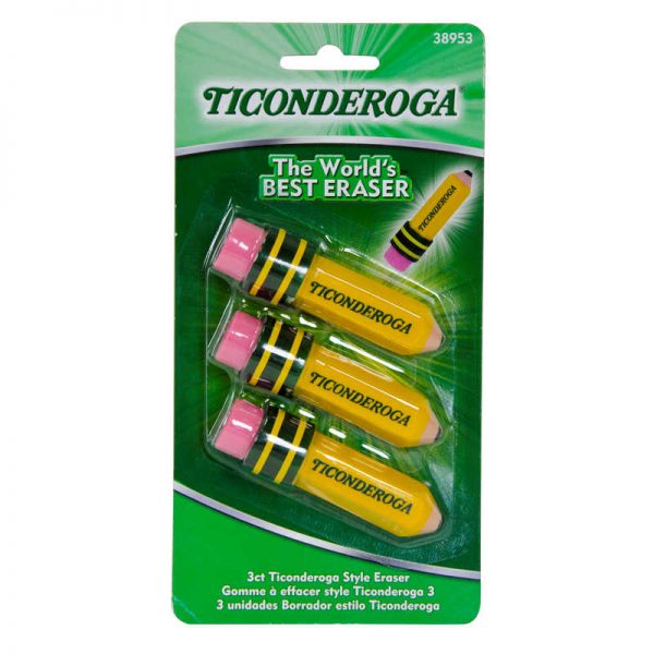 Ticonderoga® Erasers, Pencil Shaped, Yellow, 3 Count