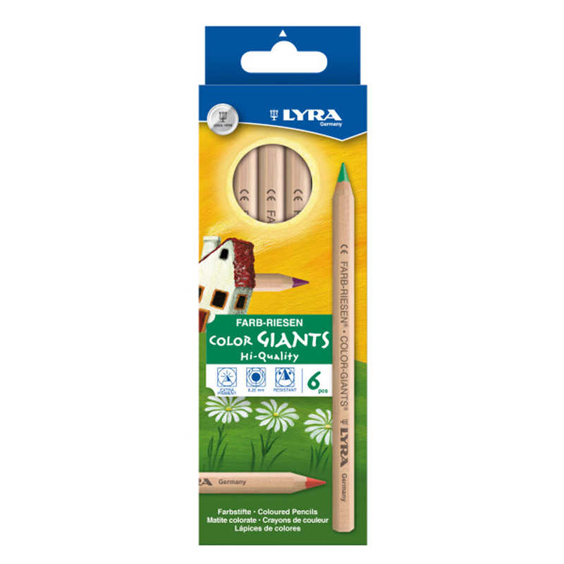 Lyra Color Giant Colored Pencils, 6.25mm, Lacquered, 6 Colors