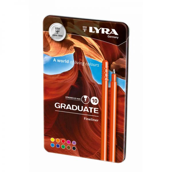 Lyra Graduate Fineliner Markers, Metal Box of 10