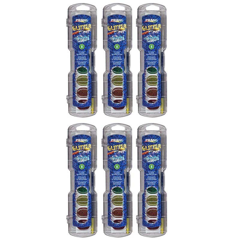 Prang® Washable Watercolors Set, 8 Assorted Glitter Colors w/Brush, Pack of 6