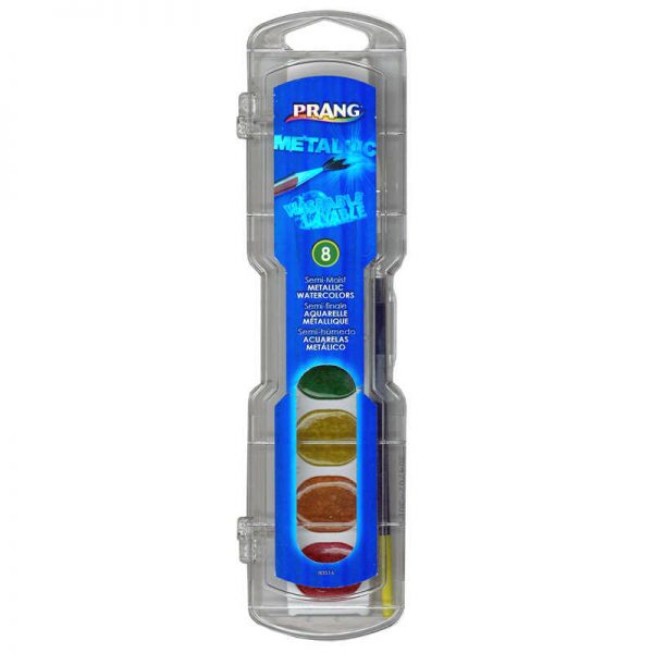 Prang® Washable Watercolors Set, 8 Assorted Metallic Colors w/Brush
