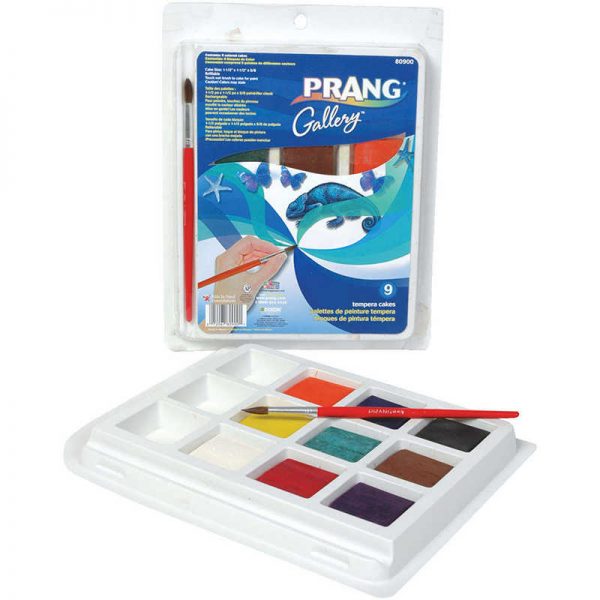 Prang® Gallery™ Tempera Cake Set, 9 Colors with Brush