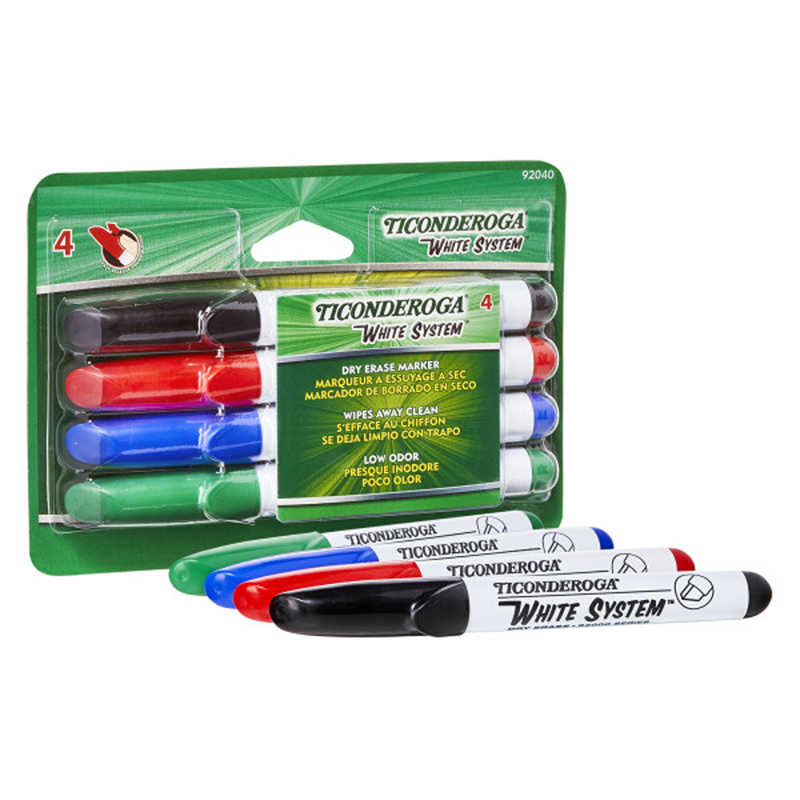 Ticonderoga® Dry Erase Markers, Chisel Tip, 4 Assorted Colors