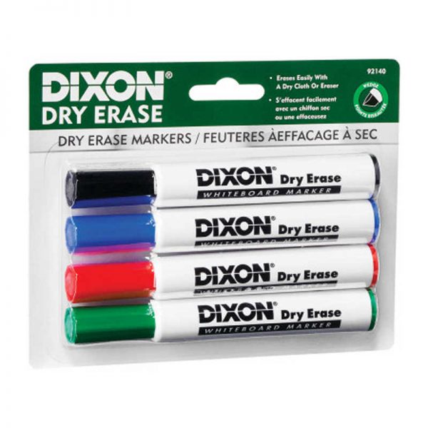 Dixon® Dry Erase Markers Wedge Tip, 4 Color Set