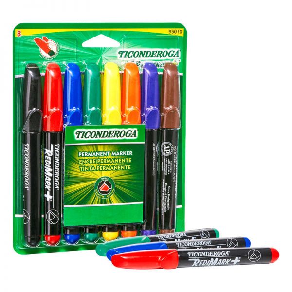 Ticonderoga® RediMark+® Chisel Tip Permanent Markers, 8-Color Set