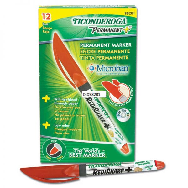 Ticonderoga® RediSharp+® Fine Point Permanent Markers, Red, Pack of 12