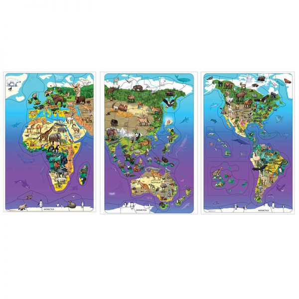 Dowling Magnets® Animal Magnetism® Magnetic Wildlife Map Puzzle Bundle, Set of 3