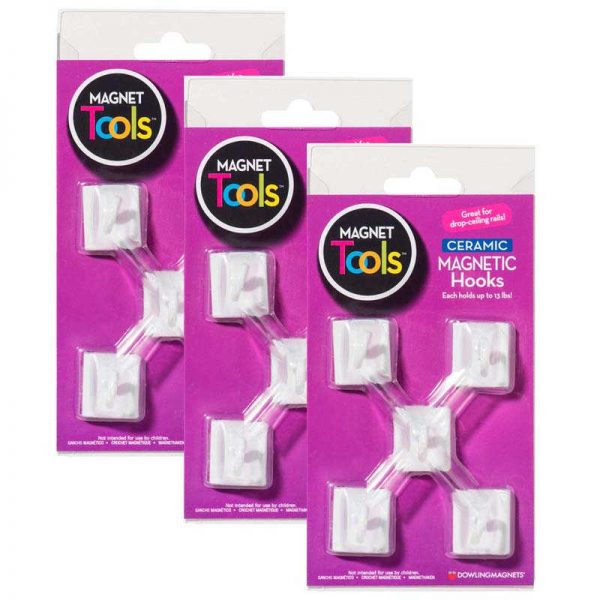 Dowling Magnets® Ceramic Magnetic Ceiling Hooks, 5 Per Pack, 3 Packs